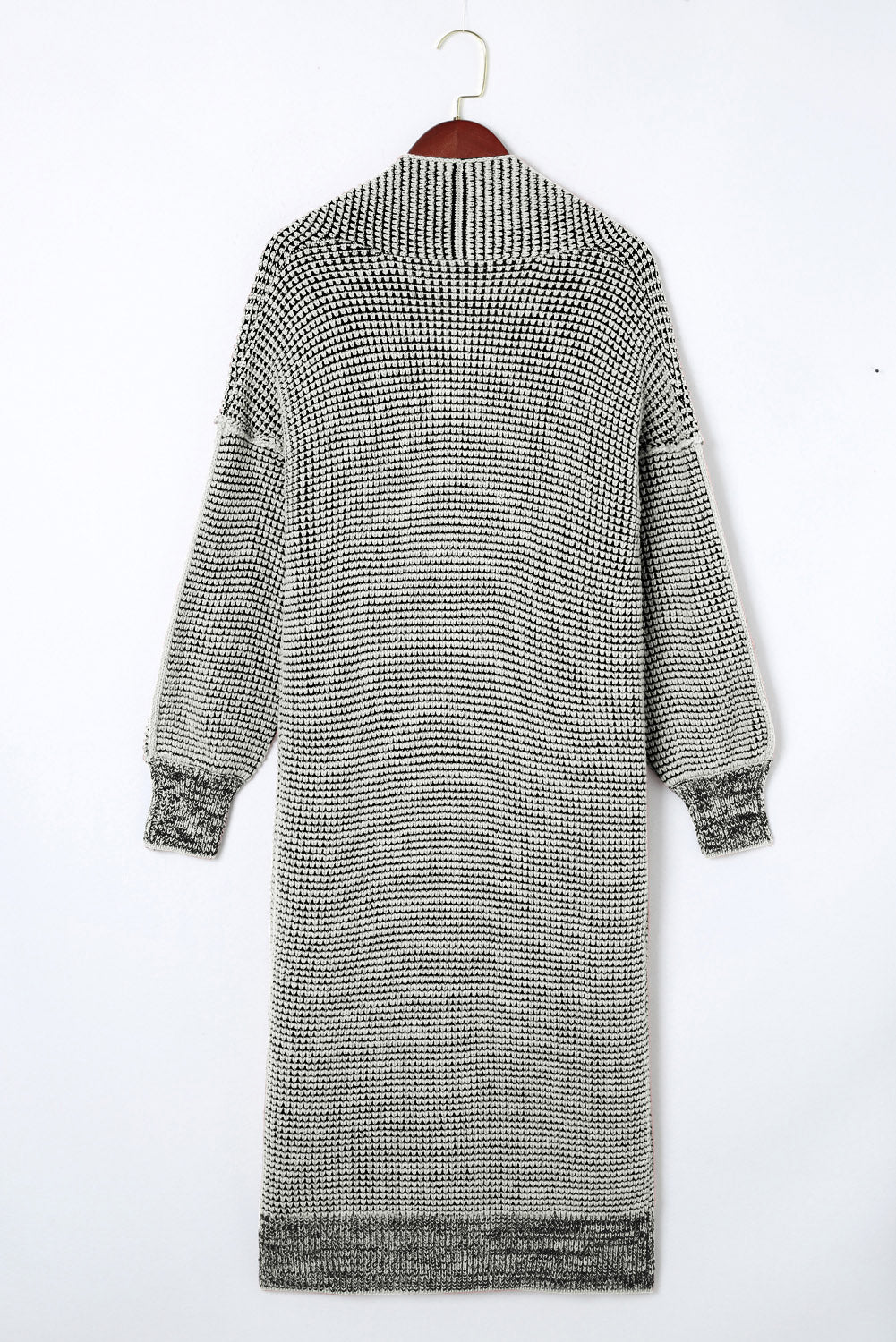 Gray Textured Knit Pocketed Duster Cardigan