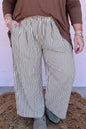 Black Stripe Plus Size Tie Waist Loose Pants