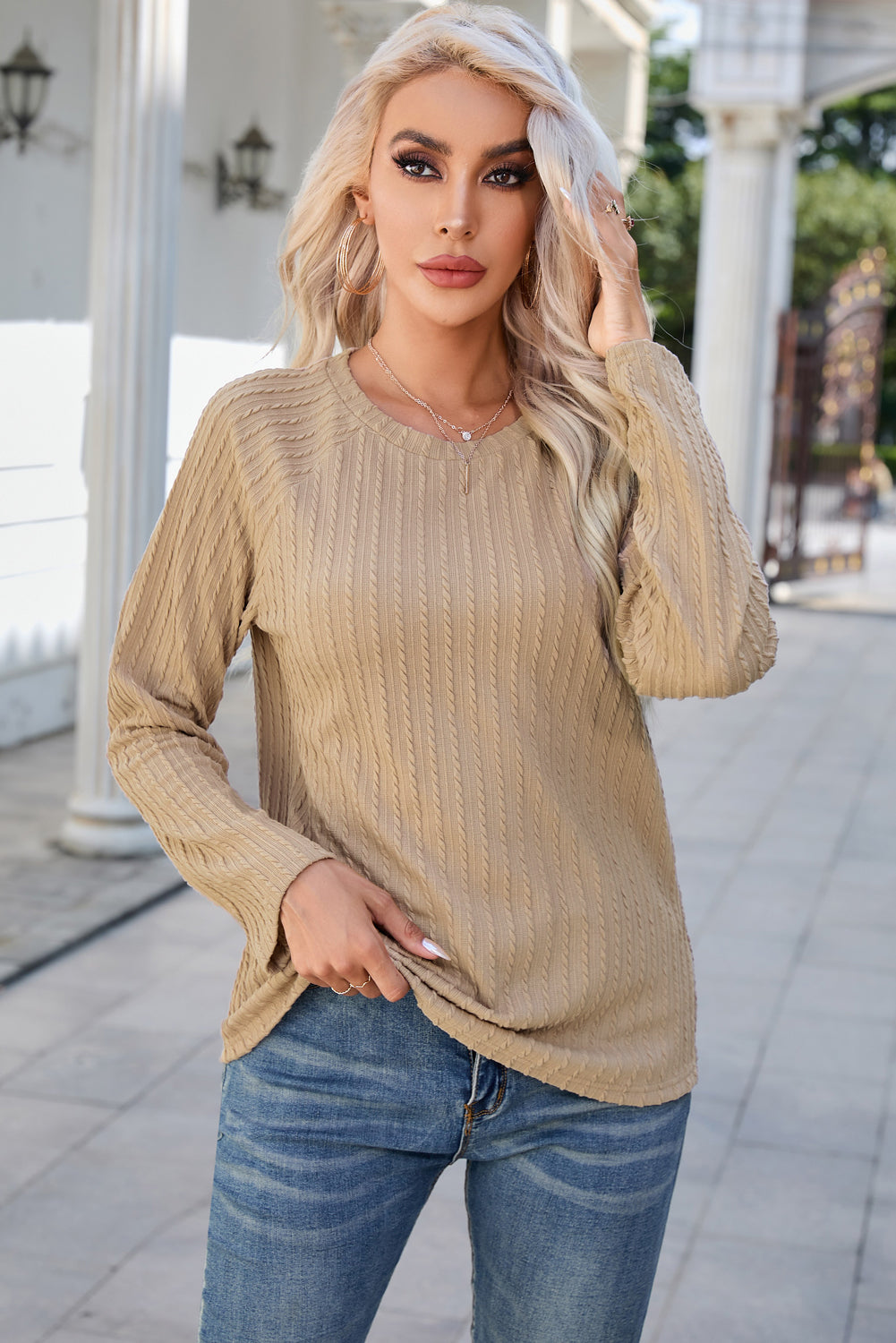 Black Ribbed Round Neck Knit Long Sleeve Top