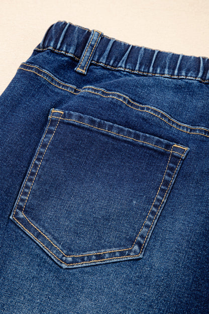 Light Blue Acid Wash Contrast Lace-up Plus Size Jeans