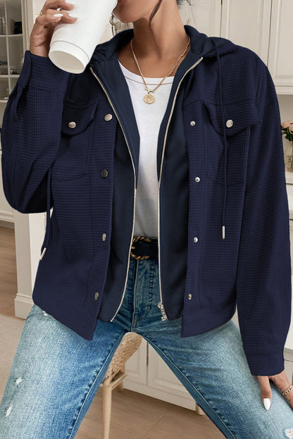Laurel Green Solid Color Textured Patchwork Flap Pocket Shacket