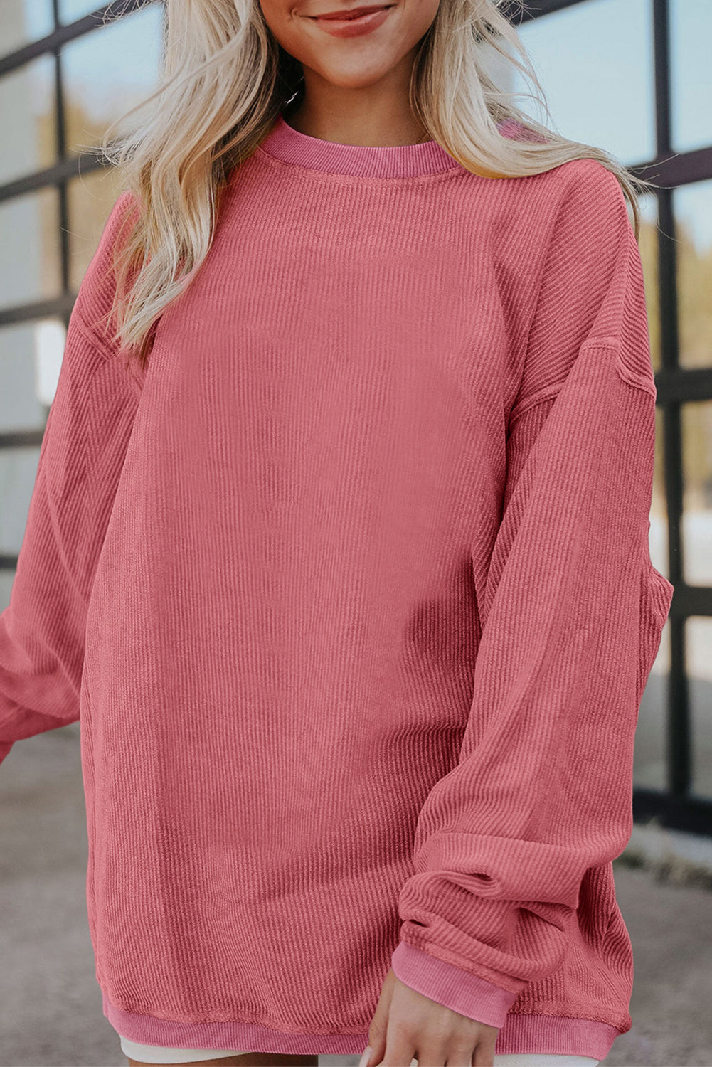 Strawberry Pink IN MY MERRY ERA Loose Fit Corded Sweatshirt