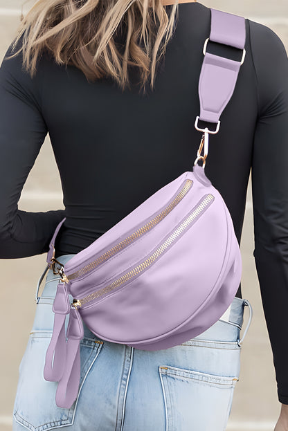 Light Blue Wide Strap Double Zipper Crossbody Bag