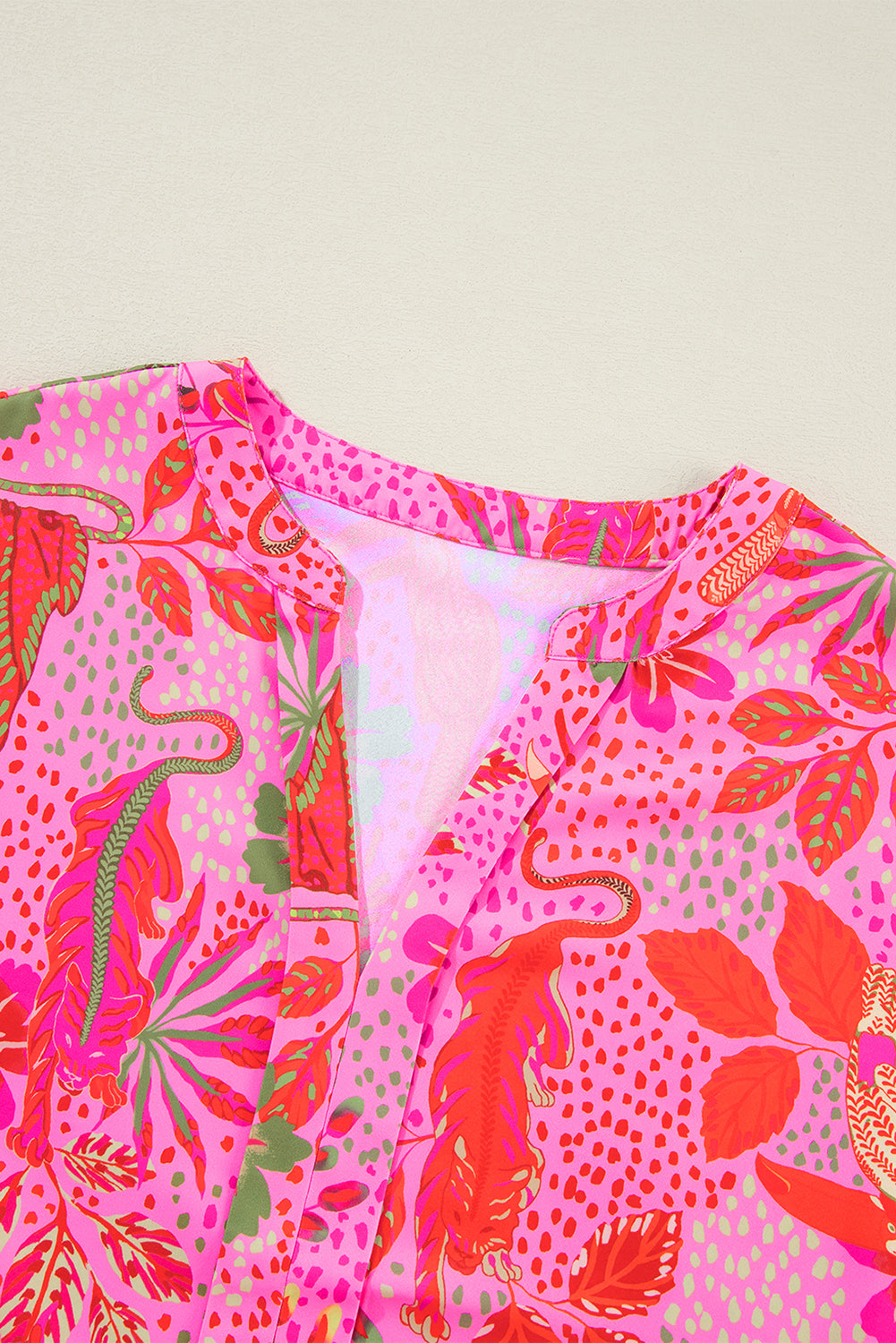 Rose Jungle Floral Print Notch V Neck Blouse