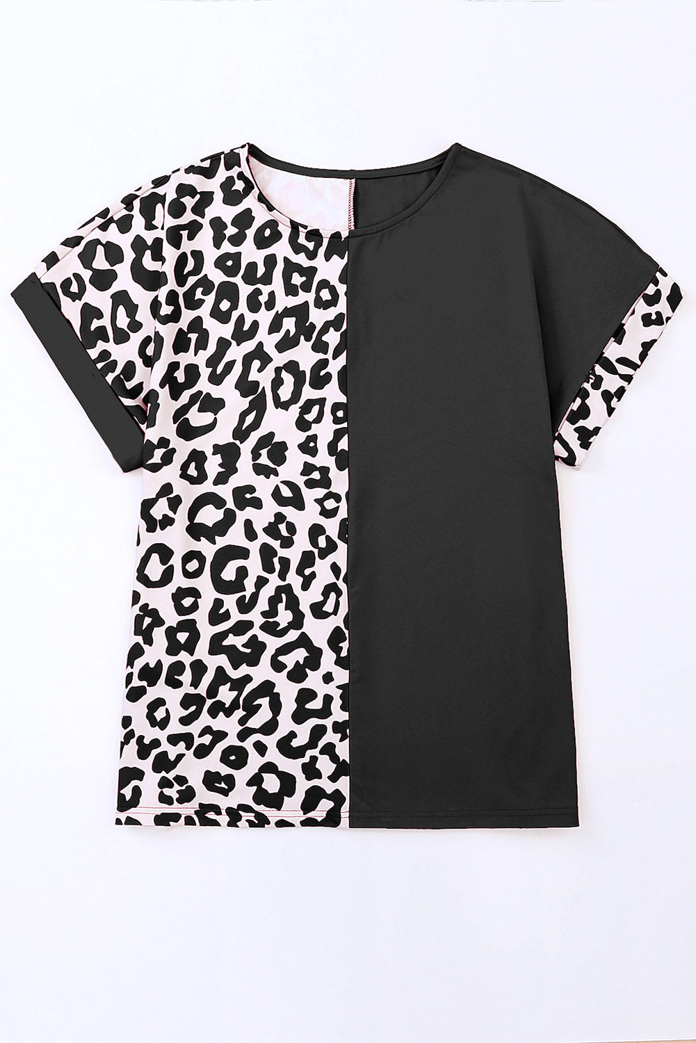 Black Half Leopard Patchwork Plus Size T-shirt