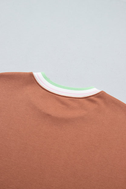 Bright Green Contrast Striped Trim Baggy Pullover Sweatshirt