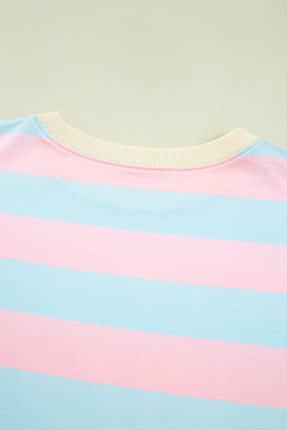 Sky Blue Stripe Colorblock Plus Size Sweatshirt
