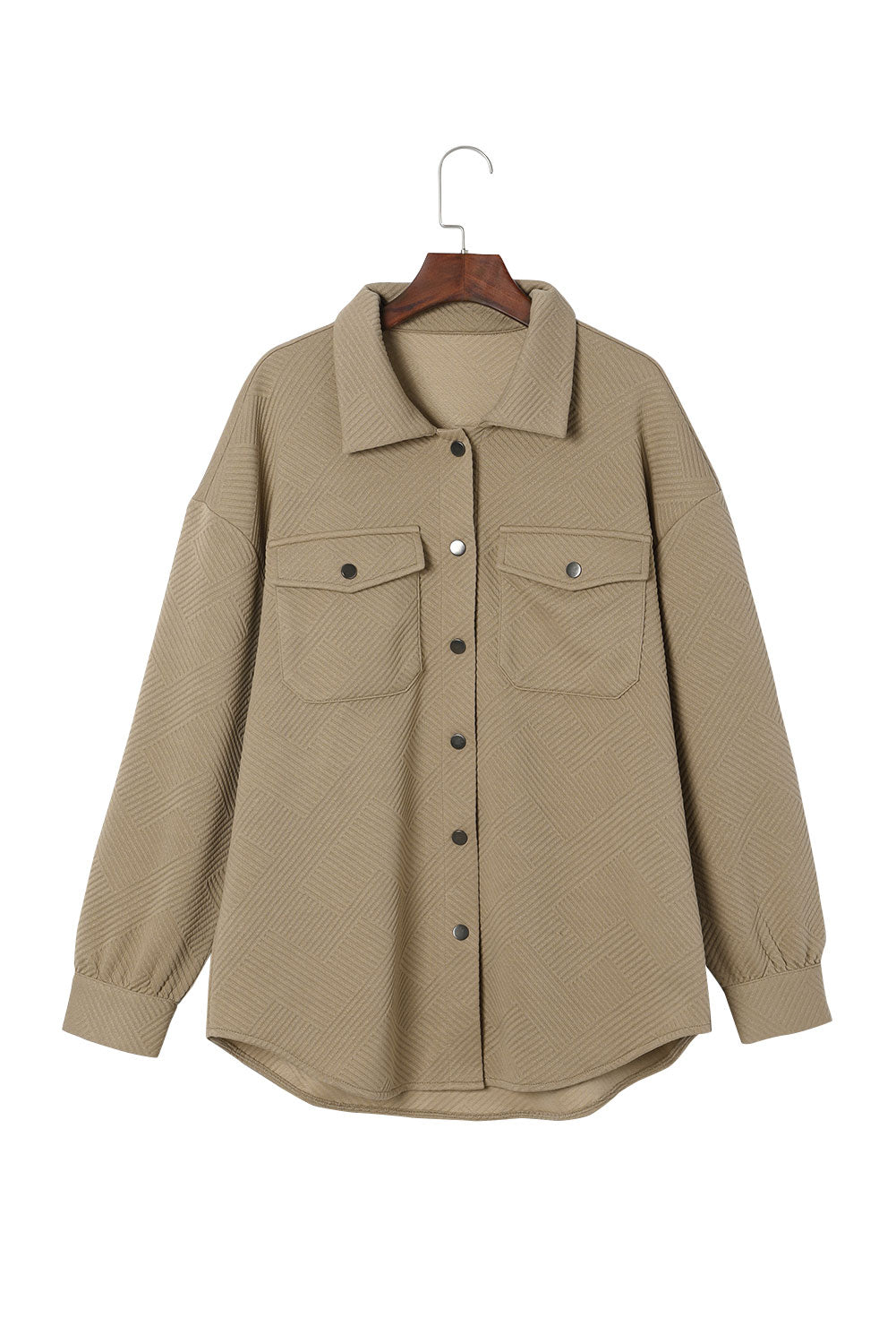 Khaki Solid Textured Flap Pocket Buttoned Shacket