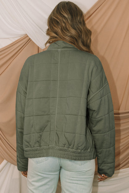 Black Zip-Up Pocket Quilted Cropped Jacket