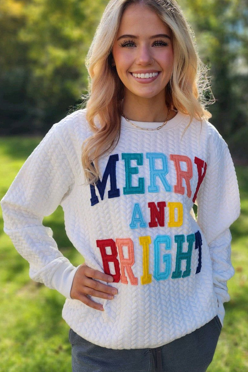 Black Merry And Bright Cable Knit Pullover Sweatshirt