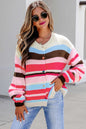 Pink Stripe Striped Colorblock Drop Shoulder Cardigan