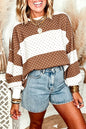 Pink Polka Dot Patchwork Colorblock Long Sleeve Top
