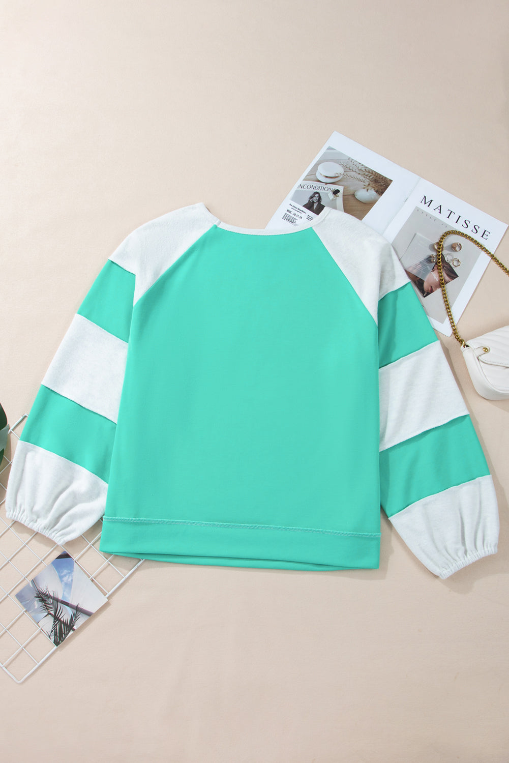 Aruba Blue Colorblock Patchwork Plus Sweatshirt