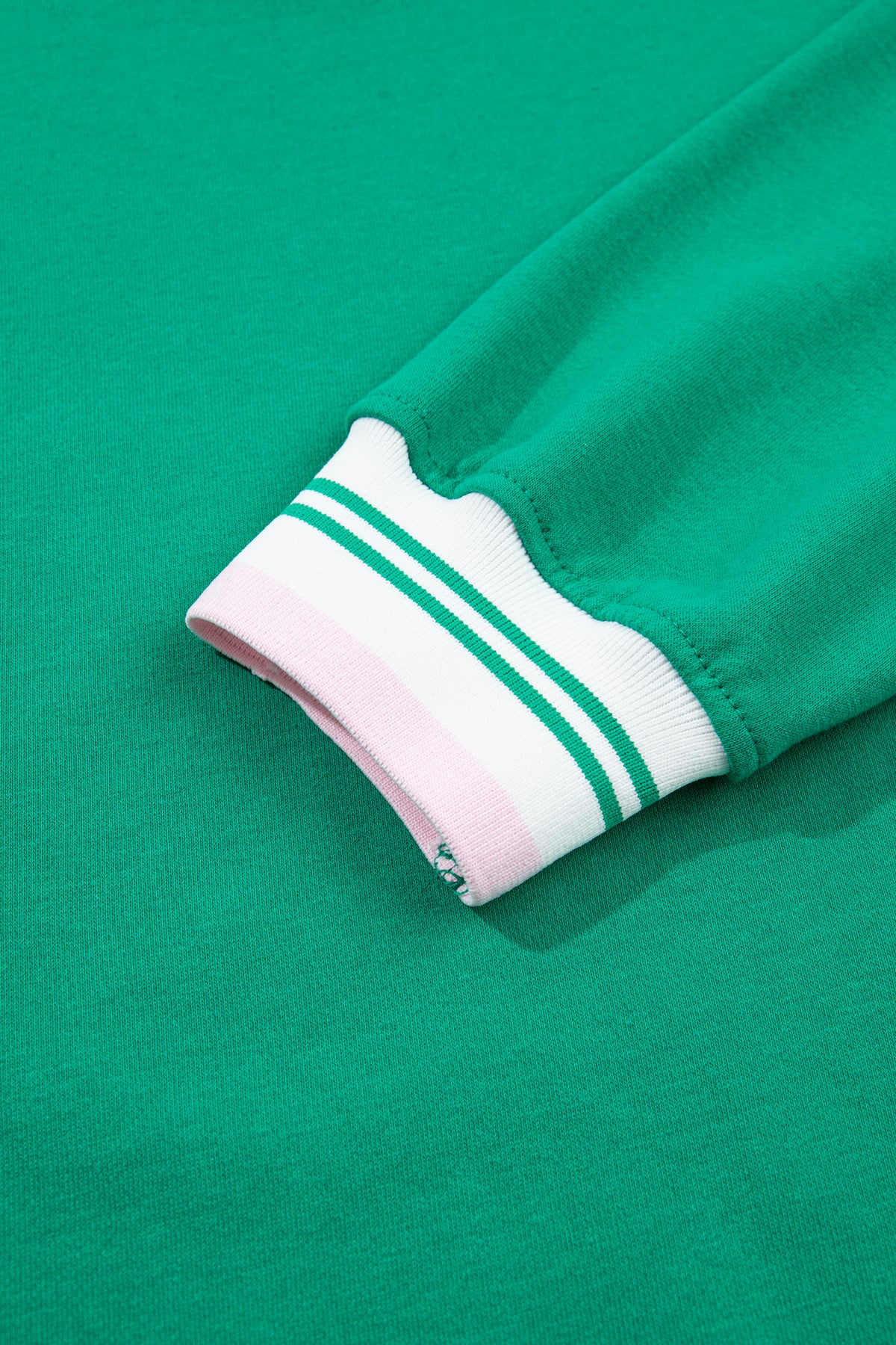 Bright Green Contrast Striped Trim Baggy Pullover Sweatshirt