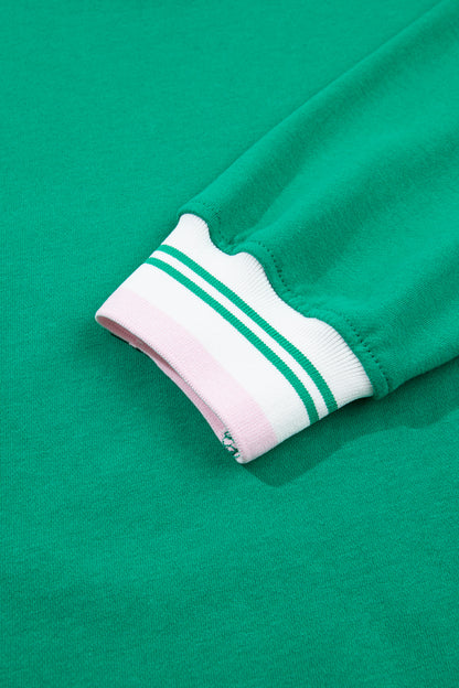 Bright Green Contrast Striped Trim Baggy Pullover Sweatshirt
