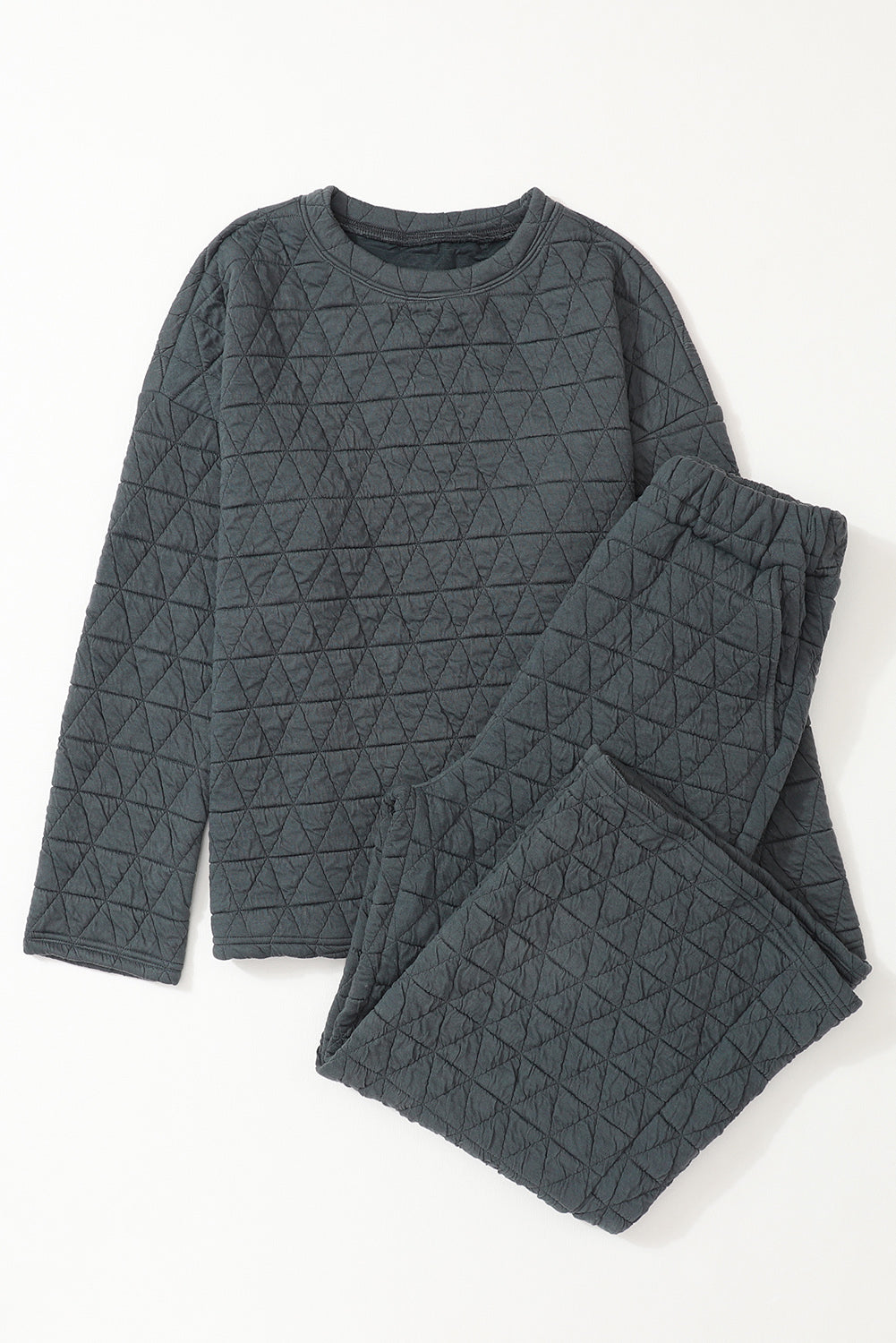 Black Color Block Quilted 3/4 Sleeve Top and Shorts Set