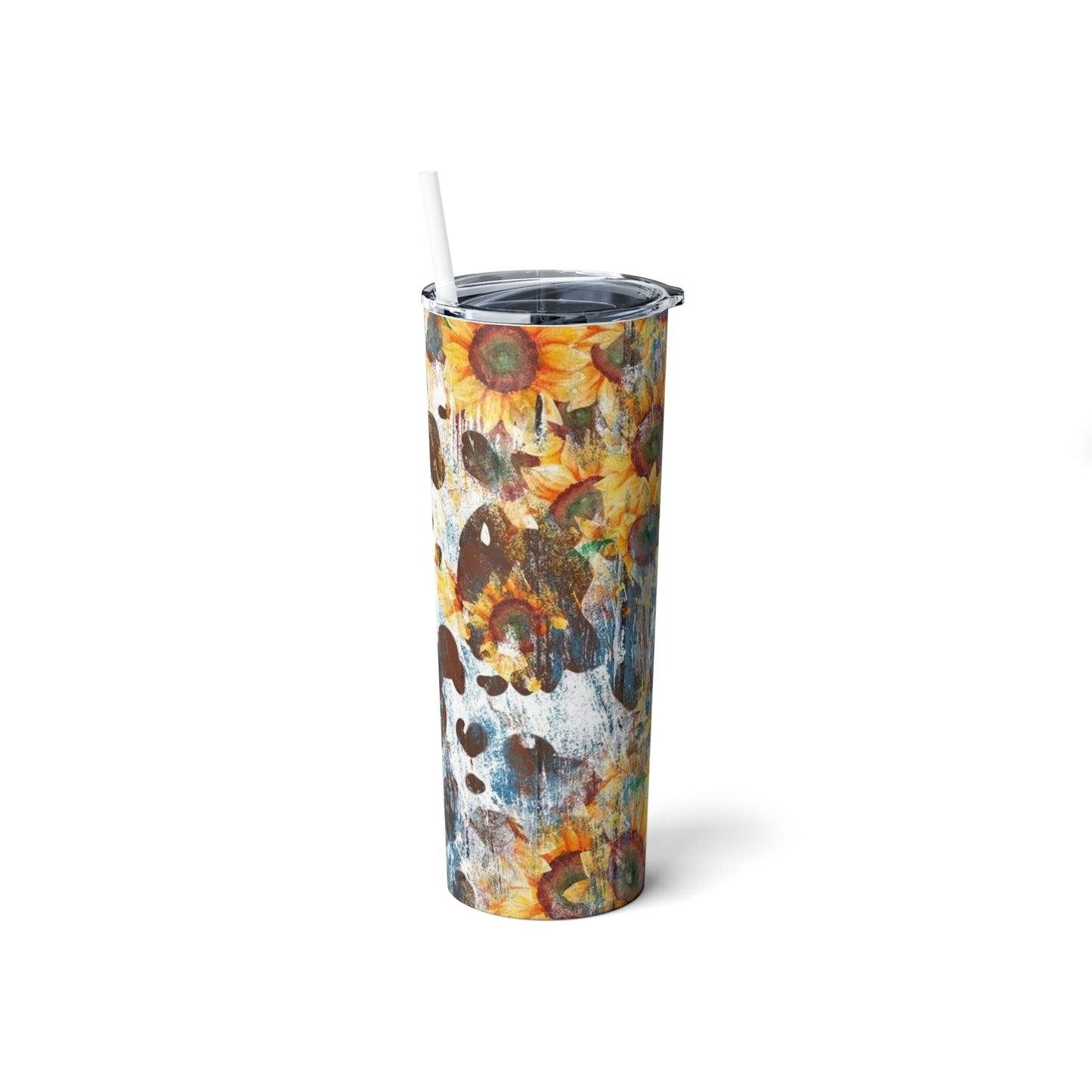 Cowhide and Sunflowers- Skinny Tumbler