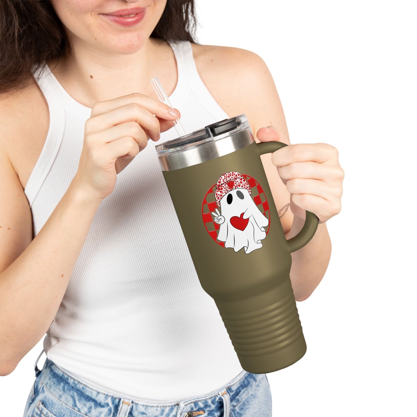 Boo Jee Valentines Ghost Insulated Travel Mug, 40oz