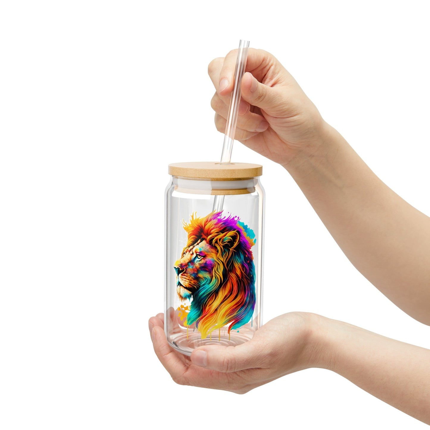 Colorful Lion Sipper Glass, 16oz