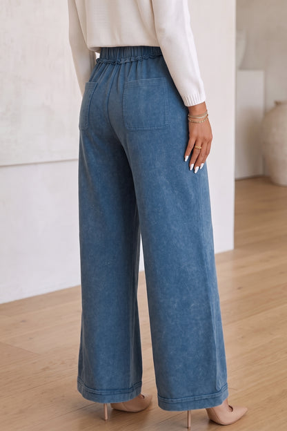 Ashleigh Blue Mineral Wash Seam Detail Flare Leg Drawstring Pants