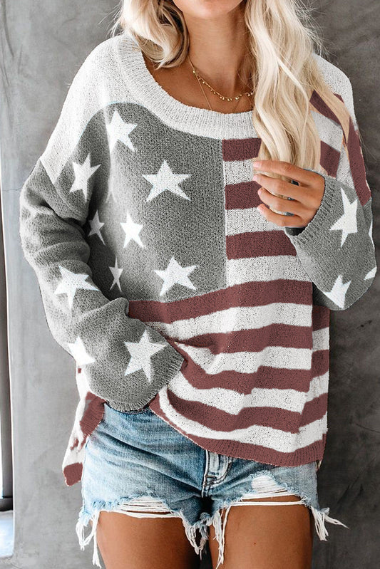 American Flag Print Star Stripe Sweater