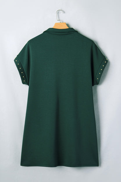 Evergreen Plus Size Glow Studded Zip up T Shirt Dress with Pockets