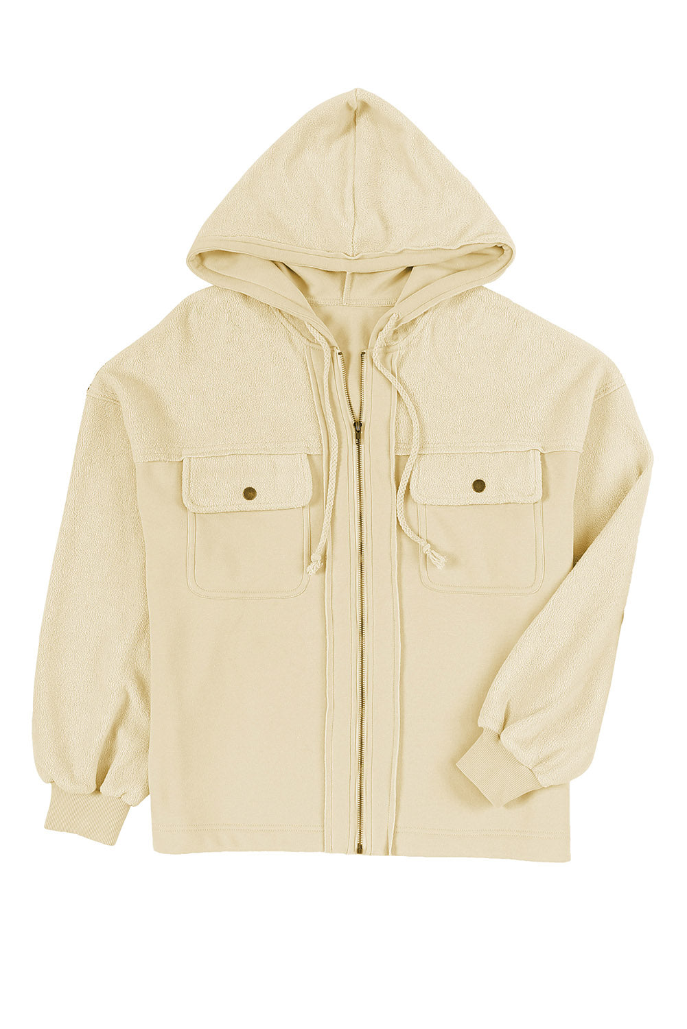 Green Flap Pocket Drawstring Hood Zip Up Jacket