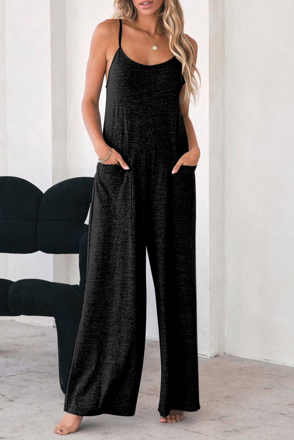 Gray Plus Size Solid Color Spaghetti Straps Wide Leg Jumpsuit