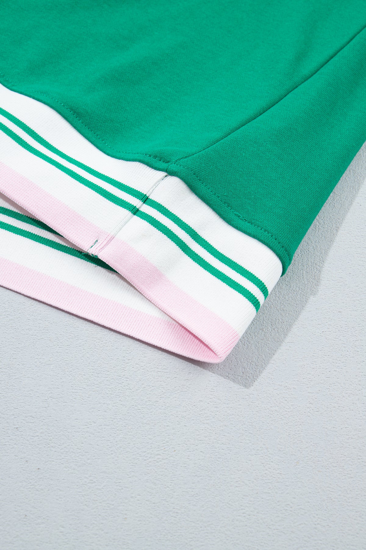 Bright Green Contrast Striped Trim Baggy Pullover Sweatshirt