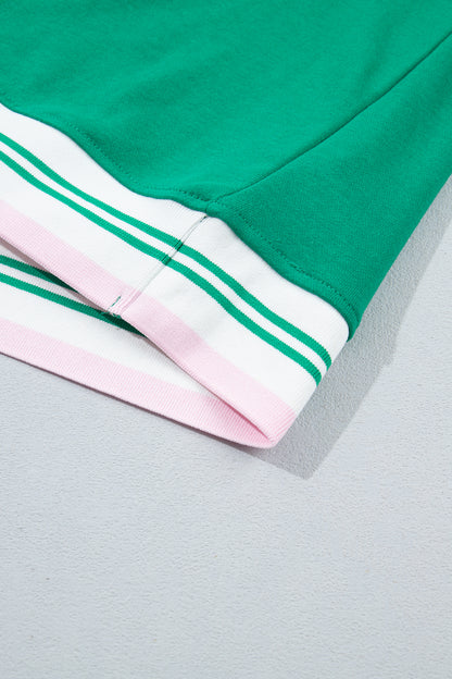 Bright Green Contrast Striped Trim Baggy Pullover Sweatshirt