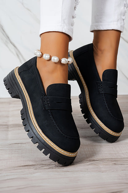 Black Contrast Color Platform Loafers