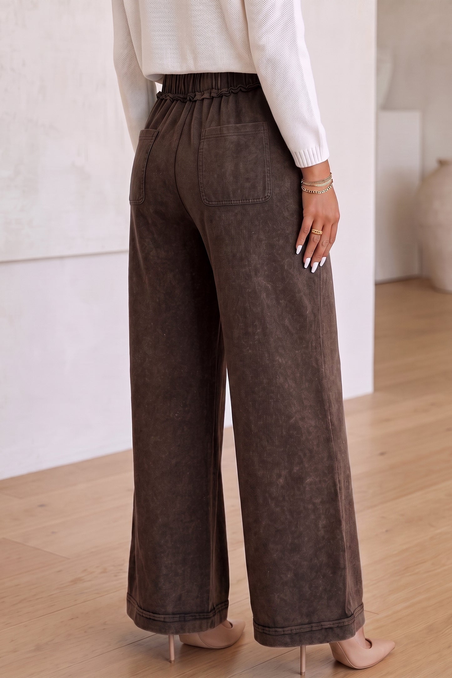 Ashleigh Blue Mineral Wash Seam Detail Flare Leg Drawstring Pants