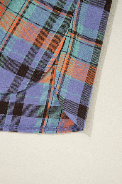 Red Plaid Print Drop Sleeve Loose Shirt Shacket