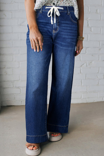 Light Blue Acid Wash Contrast Lace-up Plus Size Jeans
