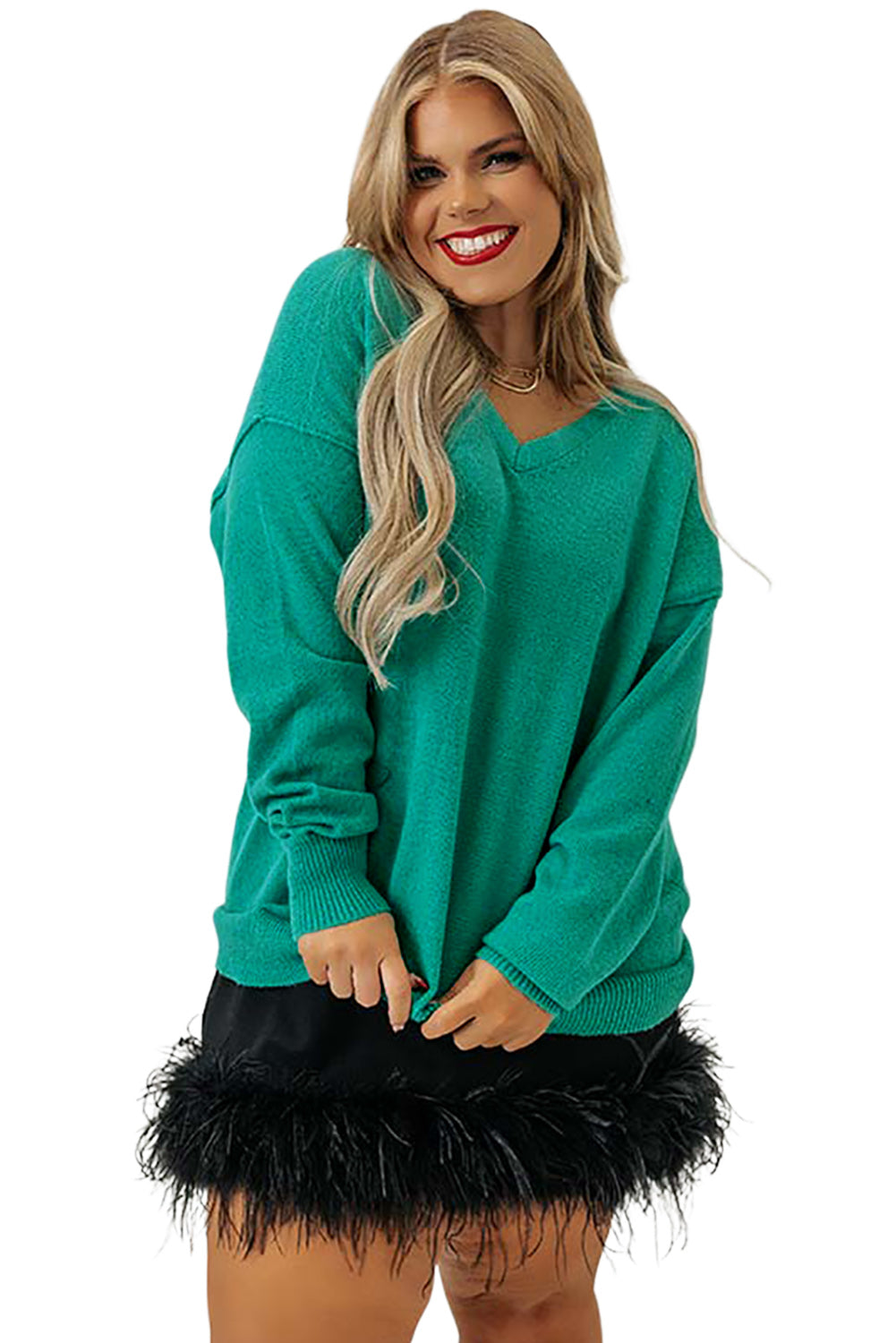 Plus Size Drop Shoulder V Neck Sweater