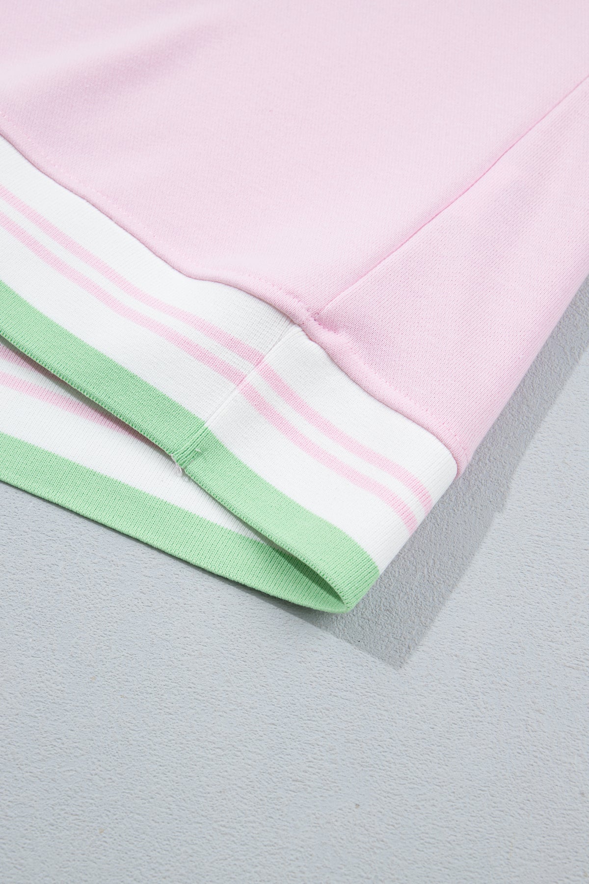 Bright Green Contrast Striped Trim Baggy Pullover Sweatshirt