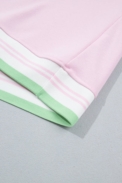 Bright Green Contrast Striped Trim Baggy Pullover Sweatshirt