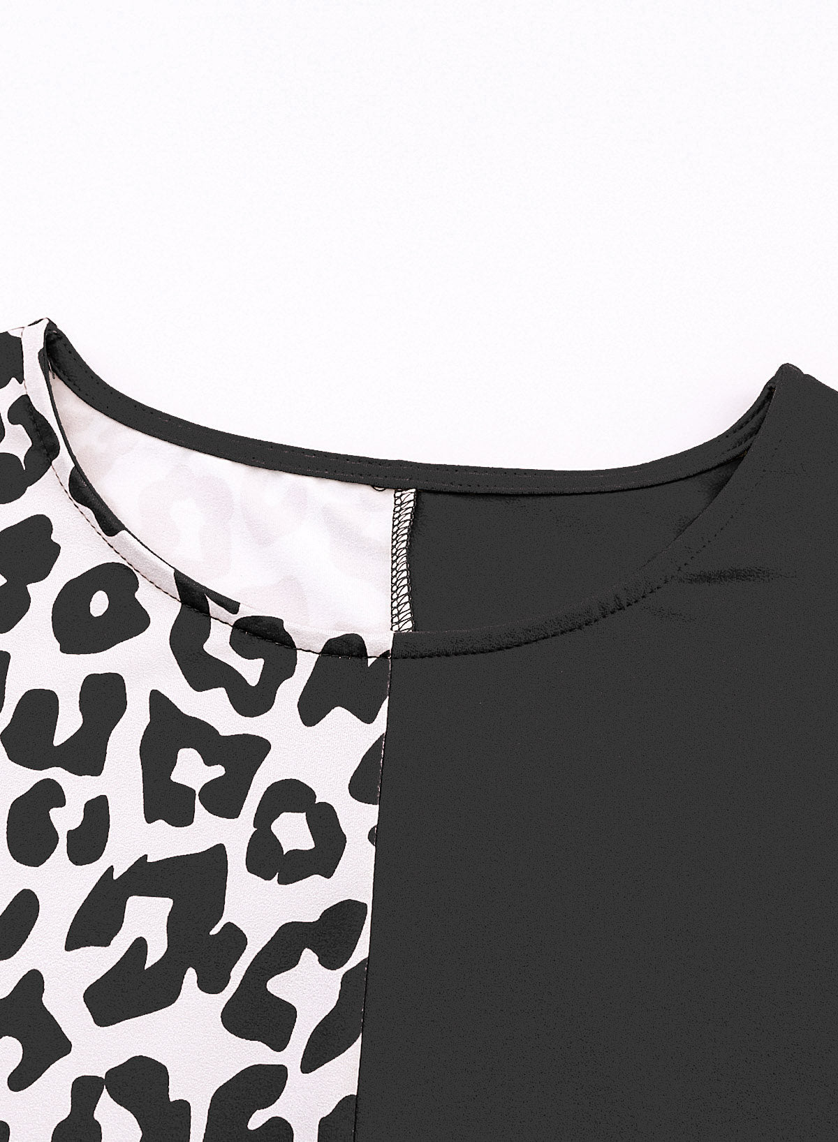 Black Half Leopard Patchwork Plus Size T-shirt