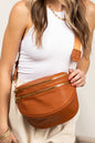 Cinnamon PU Leather Double Zipper Crossbody Bag