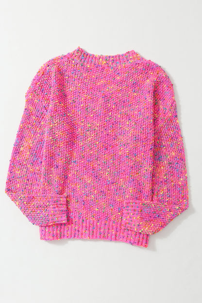 Hot Pink Mixed Color Chunky Knit Sweater