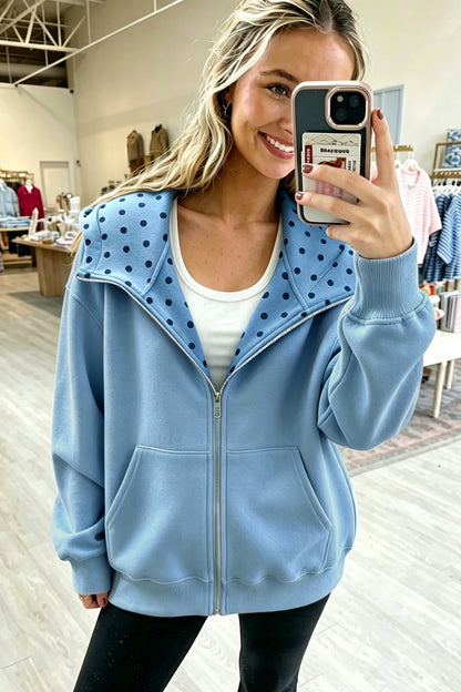 Yellow Cream Polka Dot Hooded Zip-Up Sweatshirt