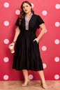 Black Leopard V Neck Patchwork Smocked Waist Plus Size Ruffled Dress