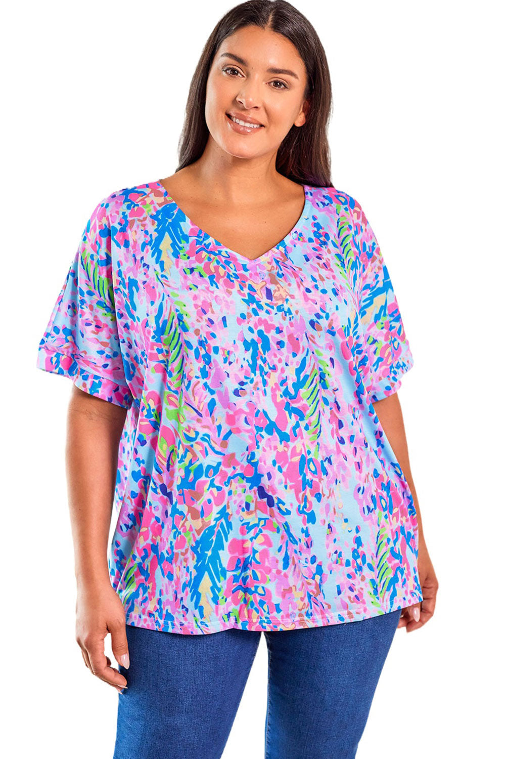 Sky Blue Plus Size Floral Print