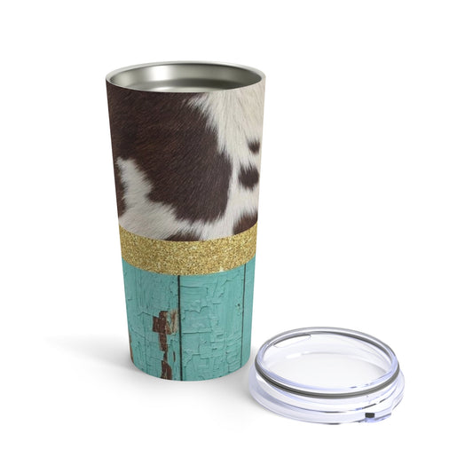 Cowhide and Turquoise Wood Tumbler 20oz