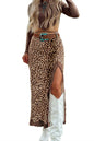 Brown Cheetah Print Trim Split Long Western Skirt