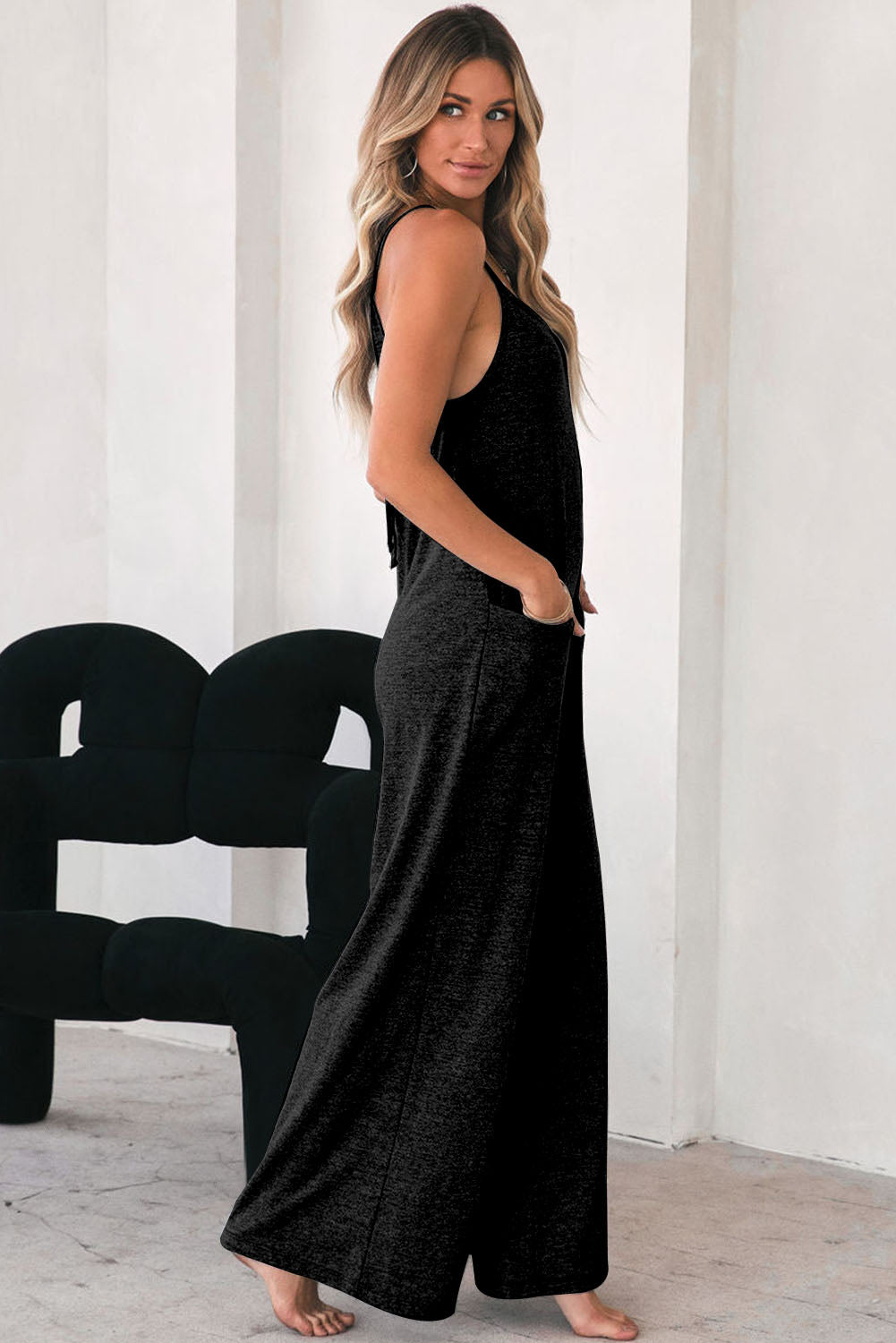 Gray Plus Size Solid Color Spaghetti Straps Wide Leg Jumpsuit