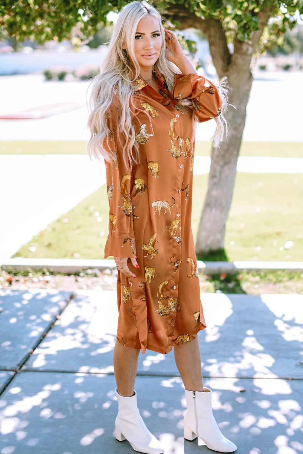 Orange Cheetah Printed Ruffled Sleeve Blouse