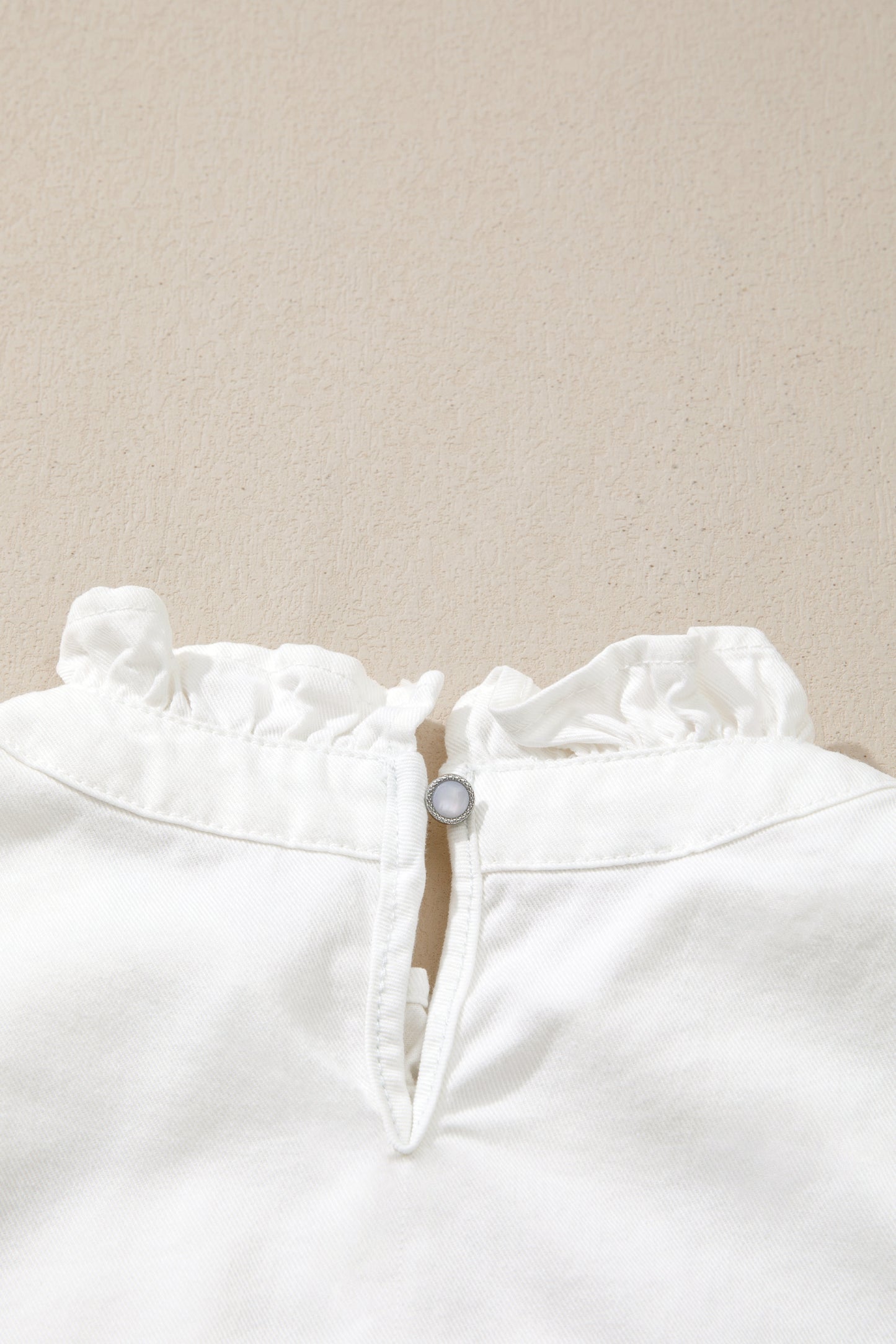 White Frilled Collar Flutter Sleeve Denim Top