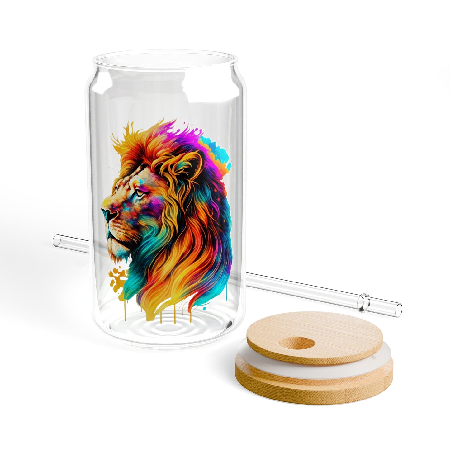 Colorful Lion Sipper Glass, 16oz