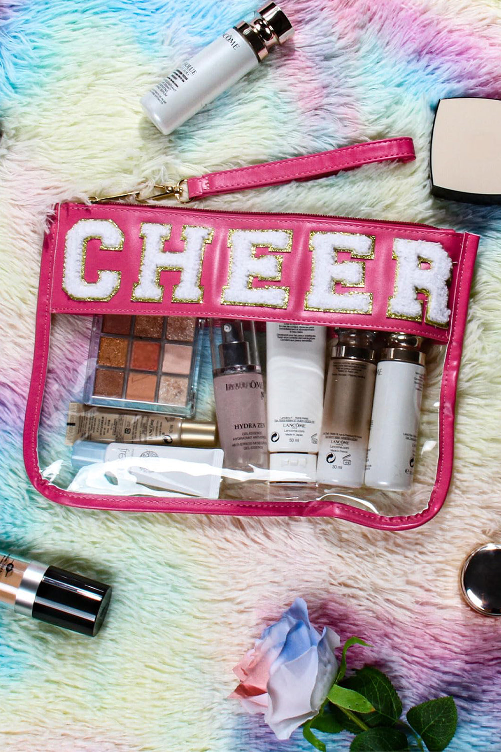 Black Dance Chenille Letter Zipper Varsity Clear Makeup Bag